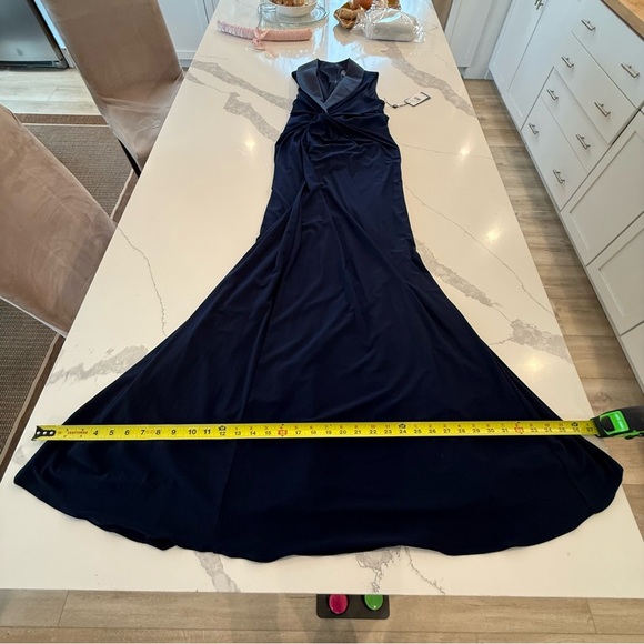 Adrianna Papell Sleeveless Tuxedo Twist Front Prom Gown MOB Navy Evening Dress 8 - Picture 11 of 15